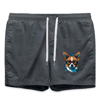 Cyber Corgi mit Brille - Badeshorts - Anthrazit - Vorne - AI Model Male 185 light (185cm)