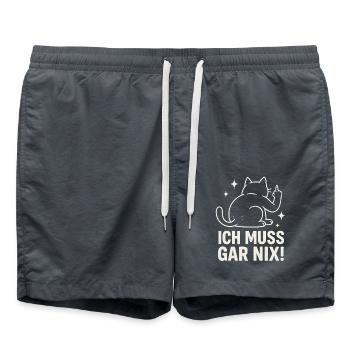 lazy cat - statement saying - I don't have to do anything - Swim Trunks - anthracite - Front - AI Model Male 185 light (185cm)