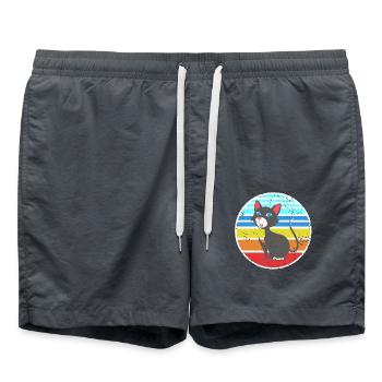 Chat heureux rétro arc-en-ciel Vintage dessin animé félin - Short de bain - charbon - Devant - AI Model Male 185 light (185cm)