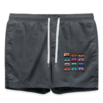 80s Retro Cassette Outfit Costume Vintage - Swim Trunks - anthracite - Front - AI Model Male 185 light (185cm)