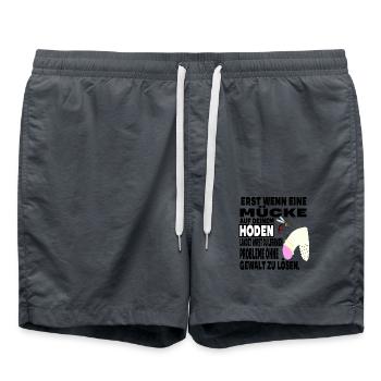 Hoden Eier Mücke Stich Gewalt Problem Spruch - Badeshorts - Anthrazit - Vorne - AI Model Male 185 light (185cm)