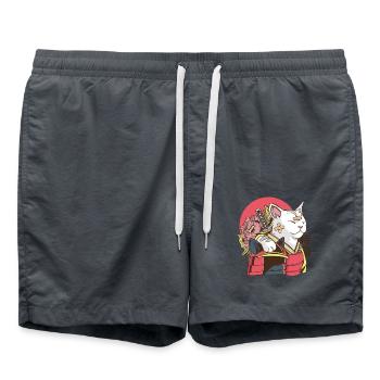 Chat de samouraïs animés drôles avec armure Et bleu - Short de bain - charbon - Devant - AI Model Male 185 light (185cm)