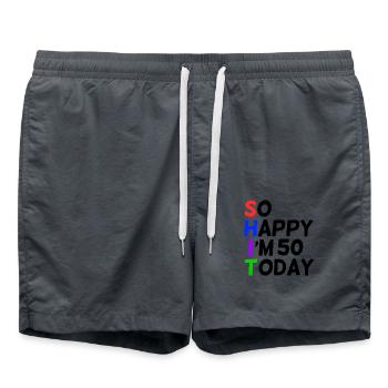 50 Birthday So Happy Saying Funny - Swim Trunks - anthracite - Front - AI Model Male 185 light (185cm)