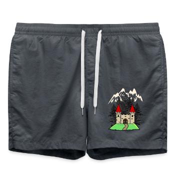 Château forteresse médiévale chevalier nature Fantaisie - Short de bain - charbon - Devant - AI Model Male 185 light (185cm)