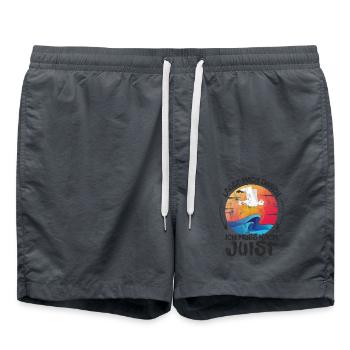 Lasst mich durch nach Juist Möwe Sonne Strand Meer - Badeshorts - Anthrazit - Vorne - AI Model Male 185 light (185cm)