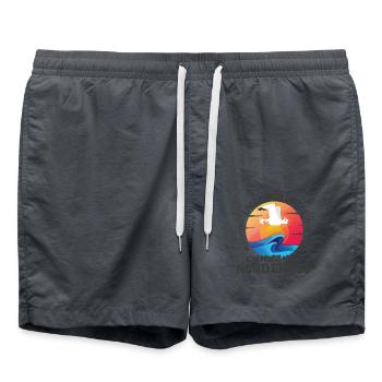 Lasst mich durch nach Norderney Möwe Sonne Strand - Badeshorts - Anthrazit - Vorne - AI Model Male 185 light (185cm)