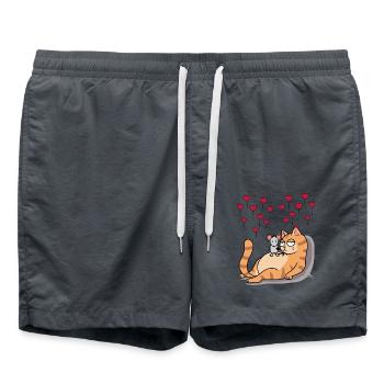 Cat Mouse Forever Friends Friendship Hearts - Swim Trunks - anthracite - Front - AI Model Male 185 light (185cm)