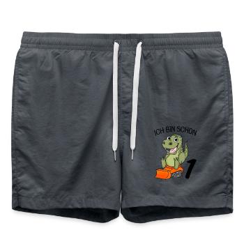 1. Geburtstag Dinosaurier Baustelle Fahrzeug - Badeshorts - Anthrazit - Vorne - AI Model Male 185 light (185cm)