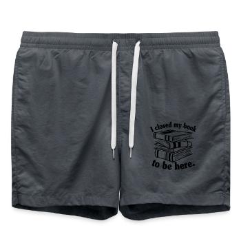I Closed My Book To Be Here Funny Book Reader - Swim Trunks - anthracite - Front - AI Model Male 185 light (185cm)