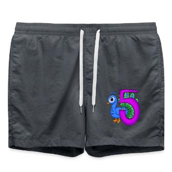 5 years old - 5th birthday - Peacock bird motif - Swim Trunks - anthracite - Front - AI Model Male 185 light (185cm)