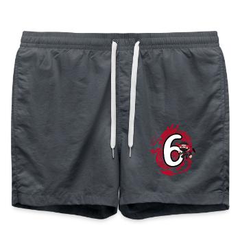 6th Birthday Boy 6 Years Ninja Dragon Costume - Swim Trunks - anthracite - Front - AI Model Male 185 light (185cm)