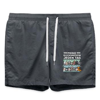 Meine Glücksmedizin jeden Tag heißt Katzen - Badeshorts - Anthrazit - Vorne - AI Model Male 185 light (185cm)
