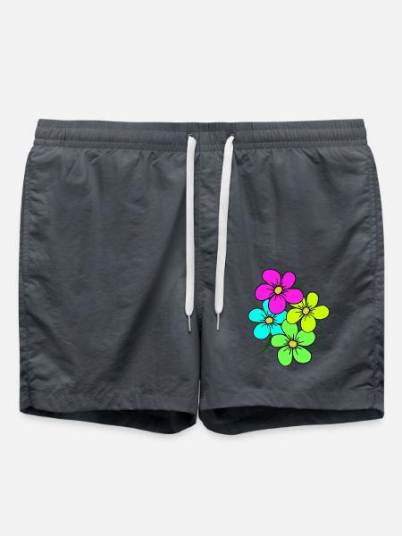 bunte Blumen, Blumenstrauß, Blumenranke, blumig - Badeshorts - Anthrazit