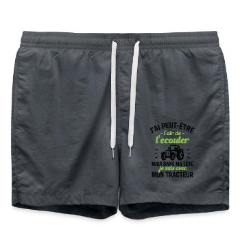 Dans ma tête je suis avec mon Tracteur Cadeau - Short de bain - charbon - Devant - AI Model Male 185 light (185cm)