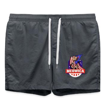 Meowica July 4 Independence Day Patriotic cat - Swim Trunks - anthracite - Front - AI Model Male 185 light (185cm)