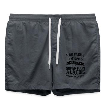 Papa Et Super Papy Fête Des Pères Cadeau De Noël - Short de bain - charbon - Devant - AI Model Male 185 light (185cm)