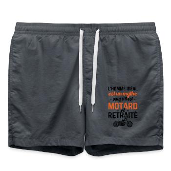 Motard Et Retraité Moto Cadeau Homme Humour Motard - Short de bain - charbon - Devant - AI Model Male 185 light (185cm)