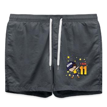 Boom J’ai 11 | Anniversaire Garçon | Fête du 11e anniversaire - Short de bain - charbon - Devant - AI Model Male 185 light (185cm)