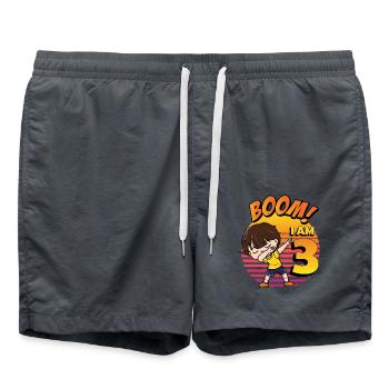 Boom I'm 3 | Birthday Boy | 3rd Birthday Party - Swim Trunks - anthracite - Front - AI Model Male 185 light (185cm)