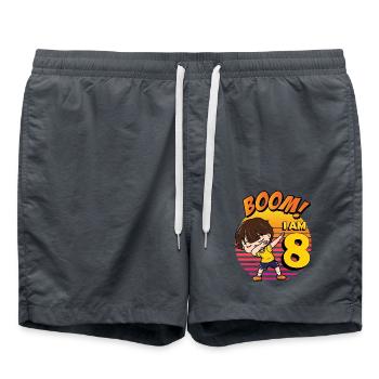 Boom I'm 8 | Birthday Boy | 8th Birthday Party - Swim Trunks - anthracite - Front - AI Model Male 185 light (185cm)