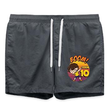 Boom I'm 10 | Birthday Boy | 10th Birthday Party - Swim Trunks - anthracite - Front - AI Model Male 185 light (185cm)