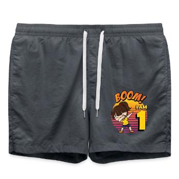 Boom I'm 1 | Birthday Girl | 1st Birthday Party - Swim Trunks - anthracite - Front - AI Model Male 185 light (185cm)