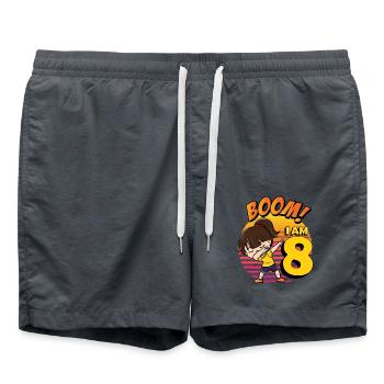 Boom I'm 8 | Birthday Girl | 8th Birthday Party - Swim Trunks - anthracite - Front - AI Model Male 185 light (185cm)