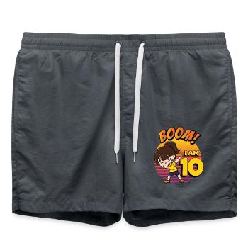 Boom I'm 10 | Birthday Girl | 10th Birthday Party - Swim Trunks - anthracite - Front - AI Model Male 185 light (185cm)