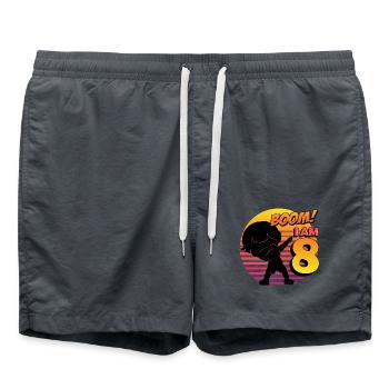 Boom I'm 8 | Birthday Boy | 8th Birthday Party - Swim Trunks - anthracite - Front - AI Model Male 185 light (185cm)