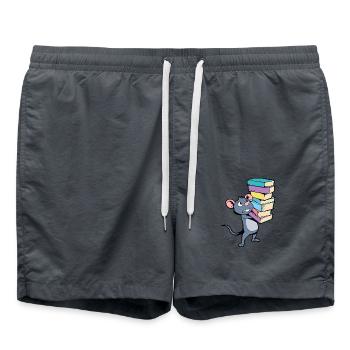 Cartoon Maus mit Bücherstapel - Leseratte - Badeshorts - Anthrazit - Vorne - AI Model Male 185 light (185cm)