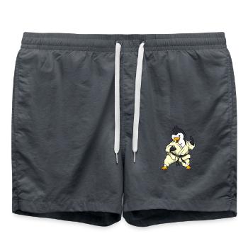 Comic Pinguin macht Karate - Badeshorts - Anthrazit - Vorne - AI Model Male 185 light (185cm)