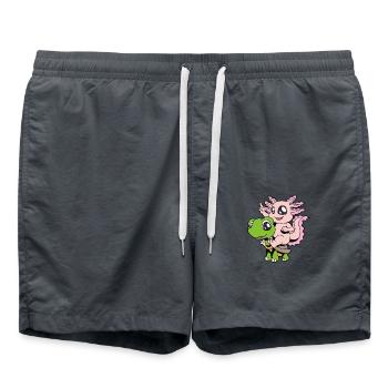 Comic - Sweet axolotl sits on turtle - Swim Trunks - anthracite - Front - AI Model Male 185 light (185cm)