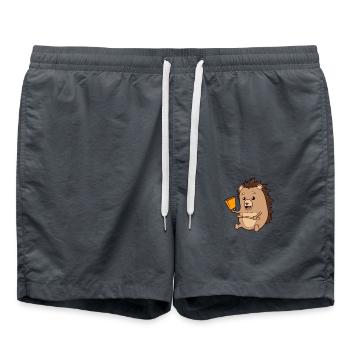 Comic Igel spielt Kuhglocken - Badeshorts - Anthrazit - Vorne - AI Model Male 185 light (185cm)