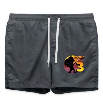 Boom I'm 3 | Birthday Girl | 3rd Birthday Party - Swim Trunks - anthracite - Front - AI Model Male 185 light (185cm)