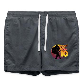 Boom I'm 10 | Birthday Girl | 10th Birthday Party - Swim Trunks - anthracite - Front - AI Model Male 185 light (185cm)