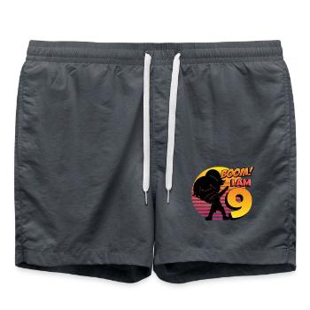 Boom I'm 9 | Birthday Girl | 9th Birthday Party - Swim Trunks - anthracite - Front - AI Model Male 185 light (185cm)