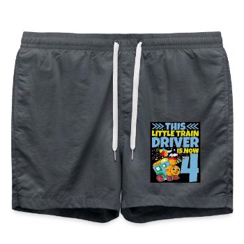 4th birthday this little train driver is now 4 - Swim Trunks - anthracite - Front - AI Model Male 185 light (185cm)