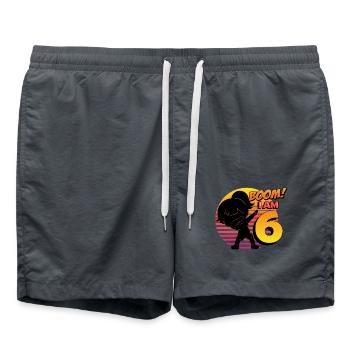Boom I'm 6 | Birthday Girl | 6th Birthday Party - Swim Trunks - anthracite - Front - AI Model Male 185 light (185cm)