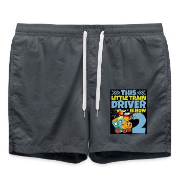 2nd birthday this little train driver is now 2 - Swim Trunks - anthracite - Front - AI Model Male 185 light (185cm)