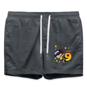 Boom I'm 9 | Birthday Girl | 1st Birthday Party - Badeshorts - Anthrazit - Vorne - AI Model Male 185 light (185cm)