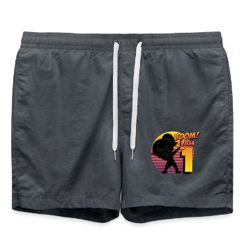 Boom I'm 1 | Birthday Girl | 1st Birthday Party - Swim Trunks - anthracite - Front - AI Model Male 185 light (185cm)