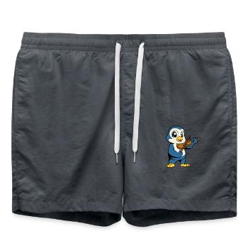 Comic Pinguin spielt Geige - Badeshorts - Anthrazit - Vorne - AI Model Male 185 light (185cm)