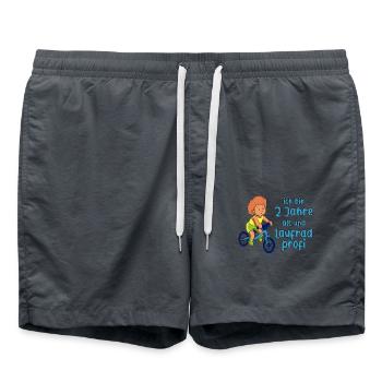 Junge 2 Jahre alt und Profi auf dem Laufrad - Badeshorts - Anthrazit - Vorne - AI Model Male 185 light (185cm)