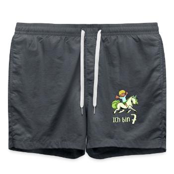 Geburtstagsshirt Einhorn - 7 Geburtstag Junge - Badeshorts - Anthrazit - Vorne - AI Model Male 185 light (185cm)