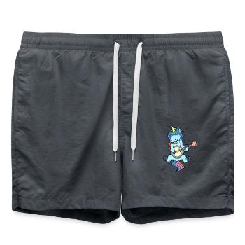 Comic Einhorn spielt Banjo - Badeshorts - Anthrazit - Vorne - AI Model Male 185 light (185cm)