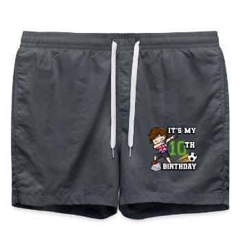 Soccer Boy It's My 10th Birthday Flag - Swim Trunks - anthracite - Front - AI Model Male 185 light (185cm)
