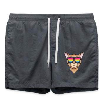 Chat pansexuel abyssin - Chat avec lunettes - Short de bain - charbon - Devant - AI Model Male 185 light (185cm)
