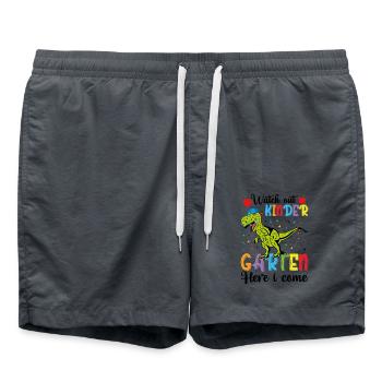 Hey kids, I'm coming, dinos, to school - Swim Trunks - anthracite - Front - AI Model Male 185 light (185cm)