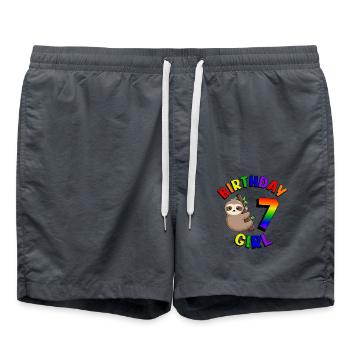 Birthday 7 Girls Cute Baby Sloth - Swim Trunks - anthracite - Front - AI Model Male 185 light (185cm)