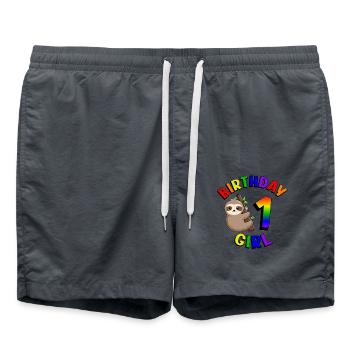 Anniversaire 1 Fille Mignon Bébé Paresseux - Short de bain - charbon - Devant - AI Model Male 185 light (185cm)